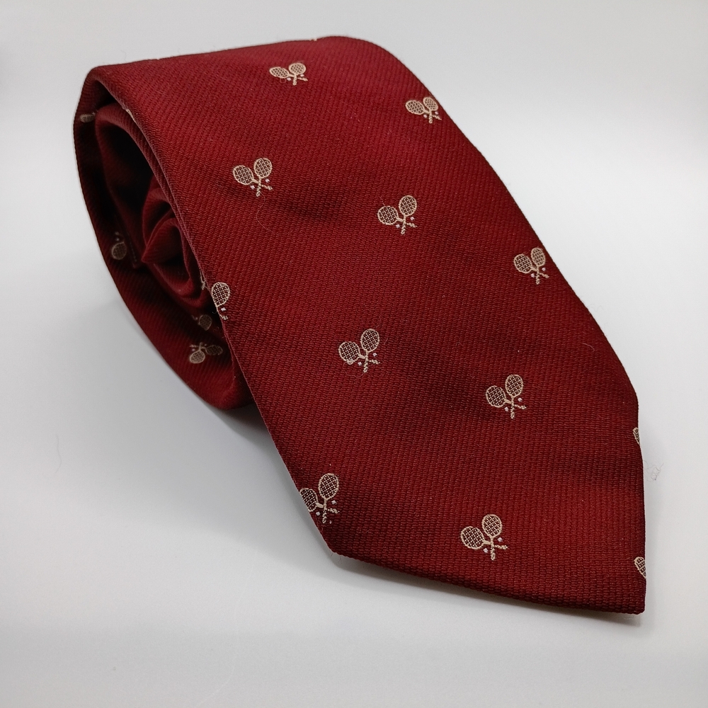 Vintage Sears Tie Burgundy Tennis Racket Pattern 3" X 55" Men's Pointed Necktie